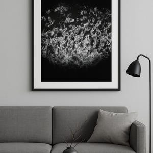 Impresión de ondas sonoras cimáticas en blanco y negro: fotografía abstracta de arte mural para interiores minimalistas y oscuros 003