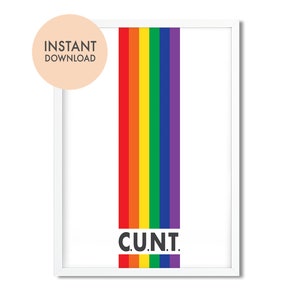 LGBTQ CUNT Art, Instant Download, LGBT+ Poster,Pride art, Pride decor, Rainbow Poster, pride office decor, Pride Home decor, pride gift,