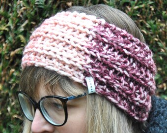 Bandeau Tricot / Rose Dégradé //Headband / Degraded Pink // Entièrement tricoté à la main / Fully handmade knitting