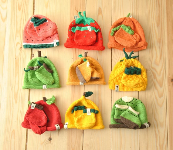 Colis Naissance / Bonnet et Chaussons / Fruits / 0-3 Mois / Cadeau