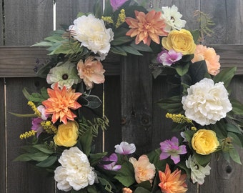 Tropical wreath ~ Summer wreath ~ Luau wreath ~ tropical flowers ~ white peony wreath ~ floral wreath
