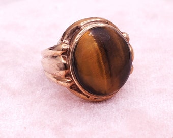 Vintage men's tiger eye ring, 10k gold tiger eye men's ring.