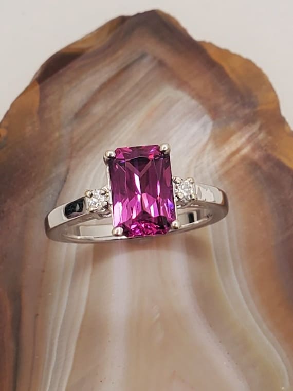Rhodolite garnet ring, 14k white gold ring with rhodolite garnet and diamonds.