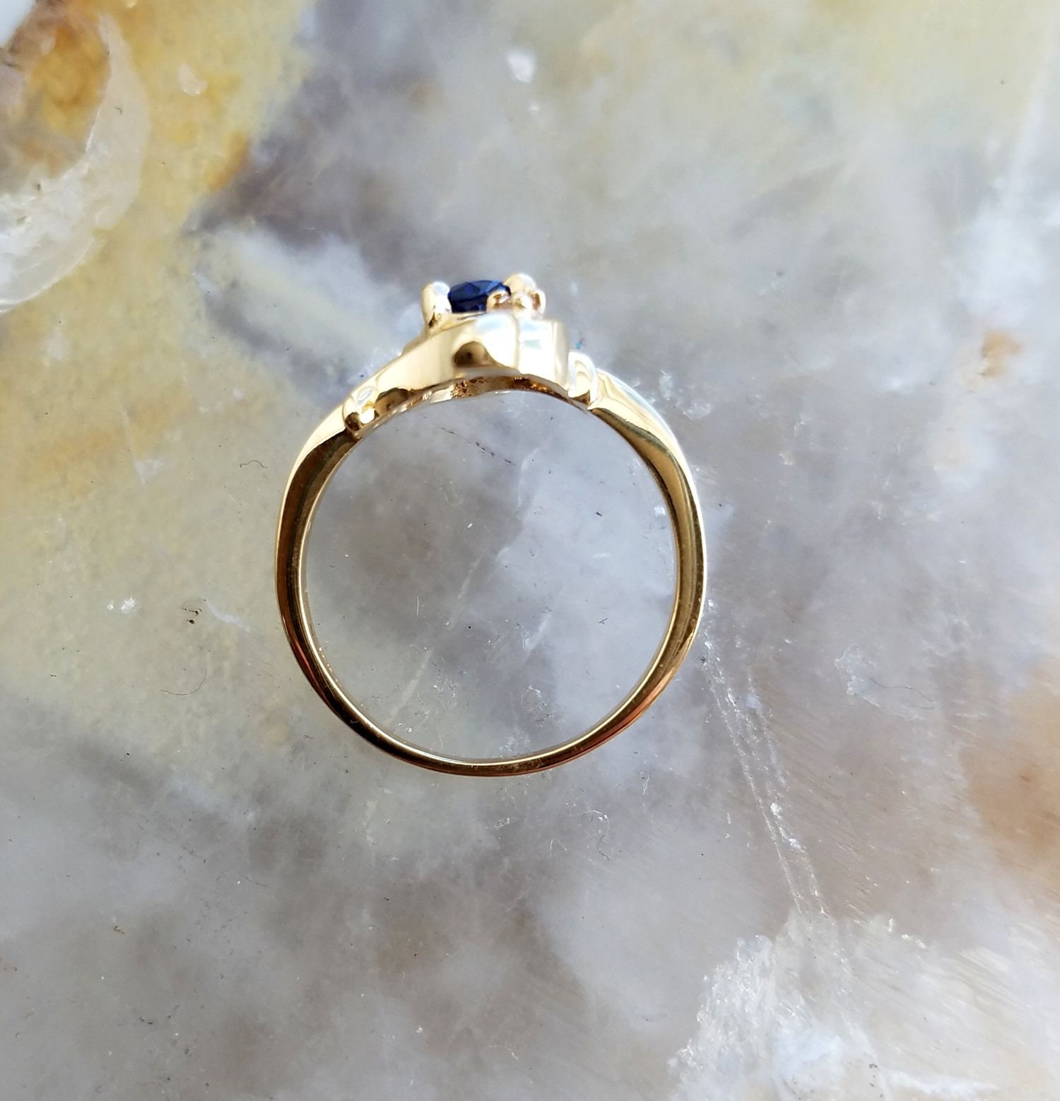 Blue Sapphire 14k Yellow Gold Ring With Diamonds Genuine - Etsy UK