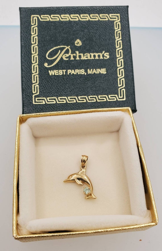 Vintage dolphin pendant with Maine tourmaline, li… - image 3