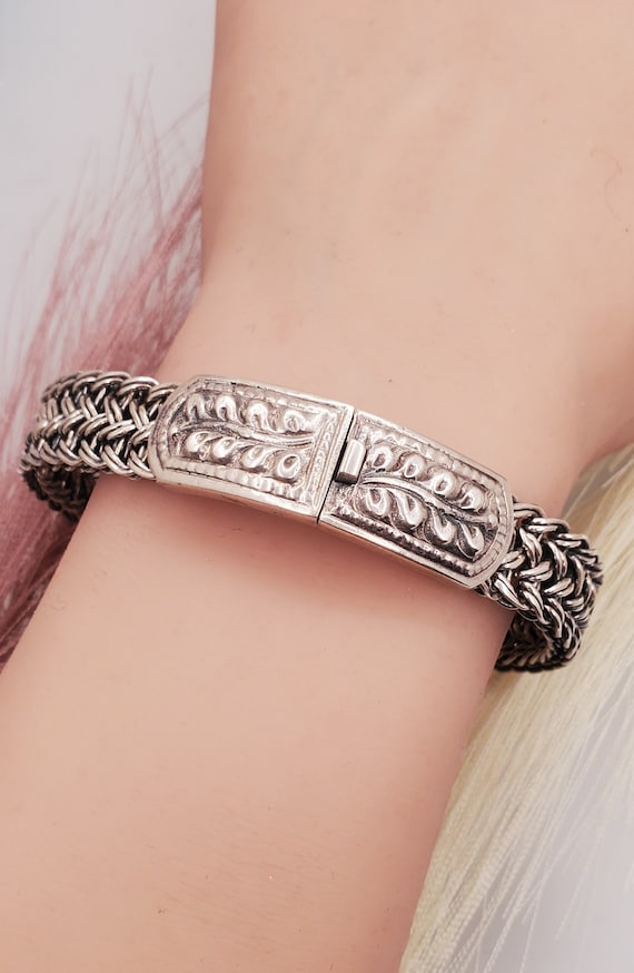 Estate sterling silver bracelet, silver braided br