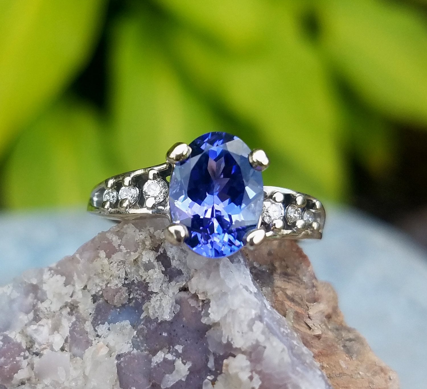 Tanzanite Diamond Ring, 14k White Gold Ring With Tanzanite and  