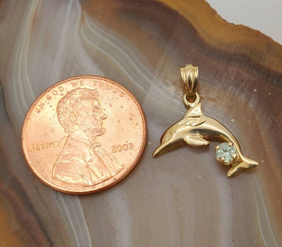 Vintage dolphin pendant with Maine tourmaline, li… - image 2