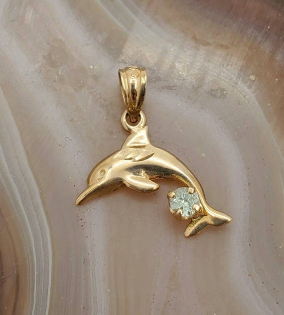 Vintage dolphin pendant with Maine tourmaline, li… - image 1
