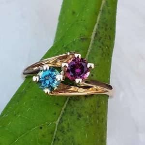 Mane tourmaline by-pass design 14k ring, two stone ring with Maine green and pink tourmaline. image 1