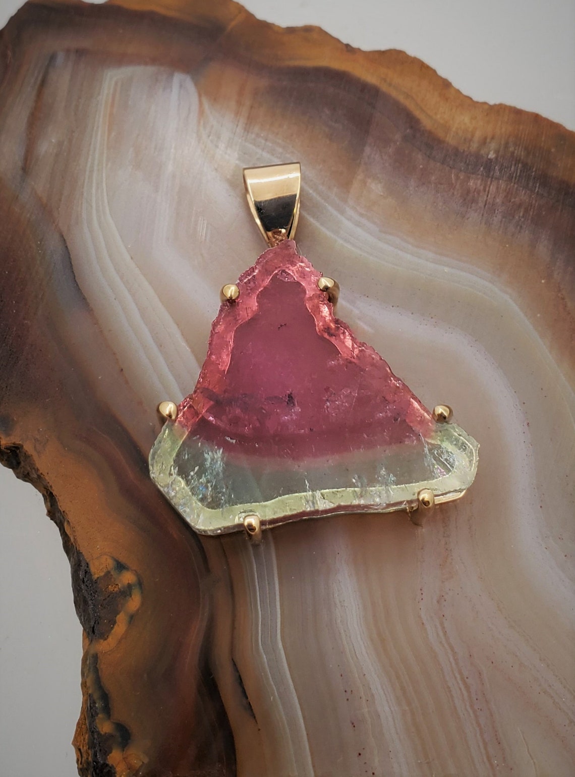 Maine watermelon tourmaline pendant 14k gold pendant with Etsy