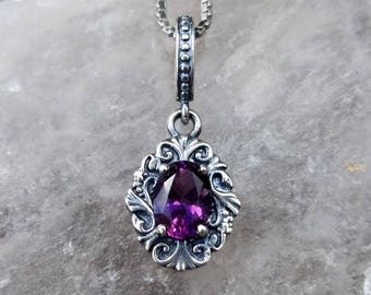 Maine Amethyst victorian design sterling silver neckace.