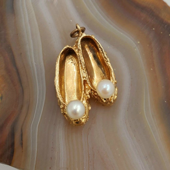 Vintage ballet slippers charm, 14k gold vintage ba