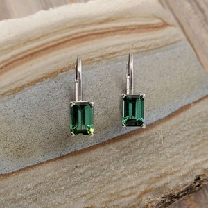 Maine Green Tourmaline 14k White Gold Lever Back Drop