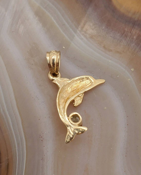 Vintage dolphin pendant with Maine tourmaline, li… - image 4