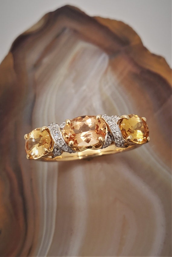 Estate citrine diamond ring, 14k yellow gold band 