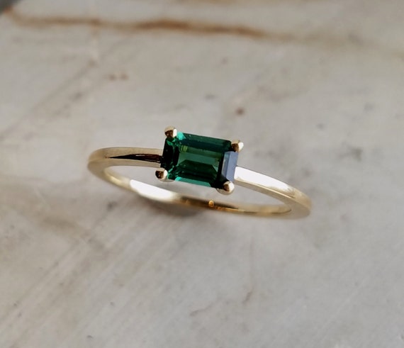 Maine Tourmaline in 14k East-west Style Ring Emerald Cut | Etsy