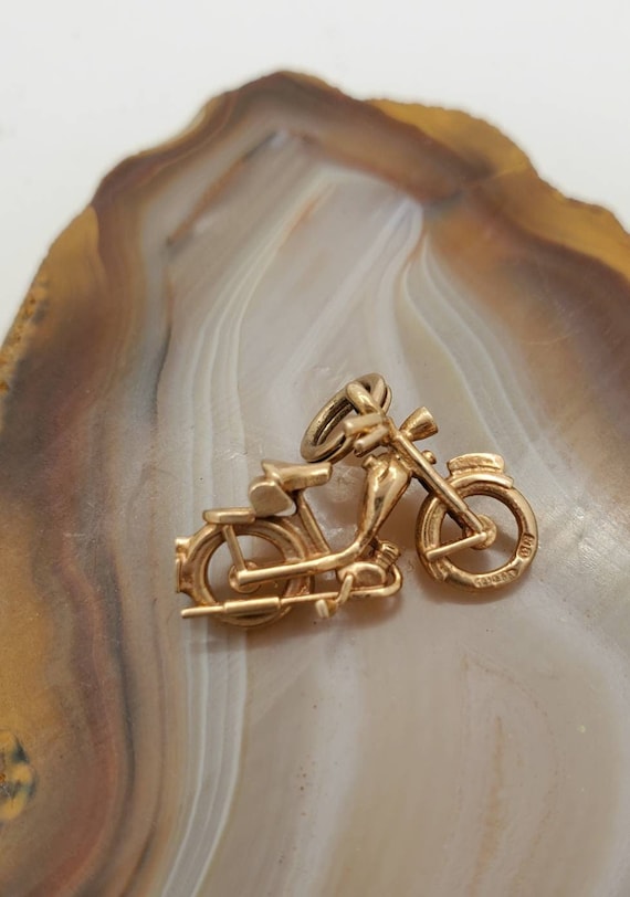 Vintage motorcycle charm, vintage 14k yellow gold… - image 1