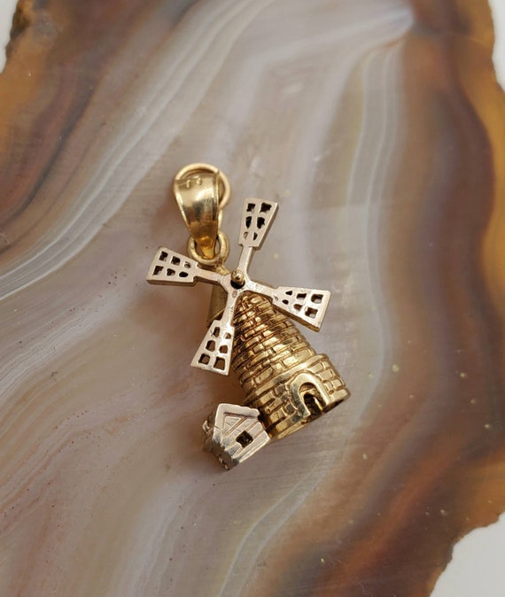 Vintage windmill charm or pendant, 14k yellow gold