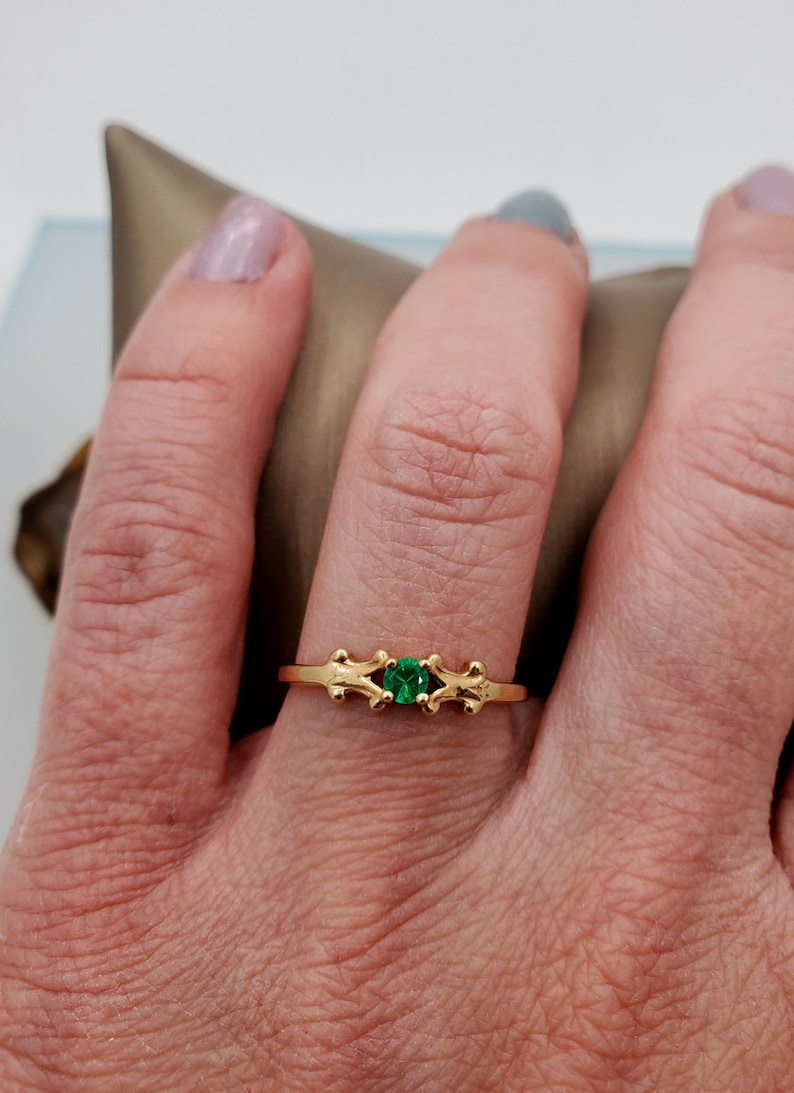 dainty ring low profile ring genuine emerald. Emerald 14k yellow gold ring