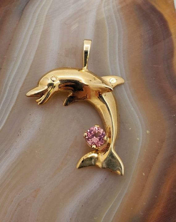 Vintage dolphin pendant with Maine tourmaline, Pin