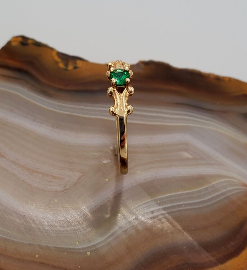 dainty ring low profile ring genuine emerald. Emerald 14k yellow gold ring