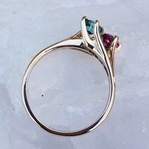 Mane tourmaline by-pass design 14k ring, two stone ring with Maine green and pink tourmaline. image 2