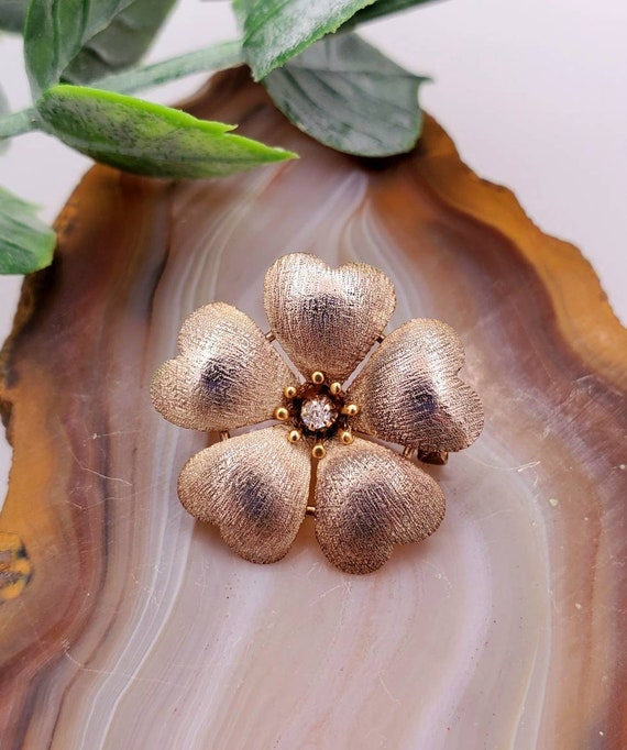 Vintage 10k Gold Flower Brooch, 10k Yellow Gold Pendant-brooch 