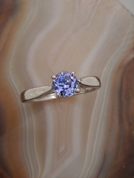 Blue Stone Ring Diamond Tanzanite Ring Gift For Her Vintage Tanzanite Ring Handmade Ring Carving Tanzanite ring Sterling Silver Ring