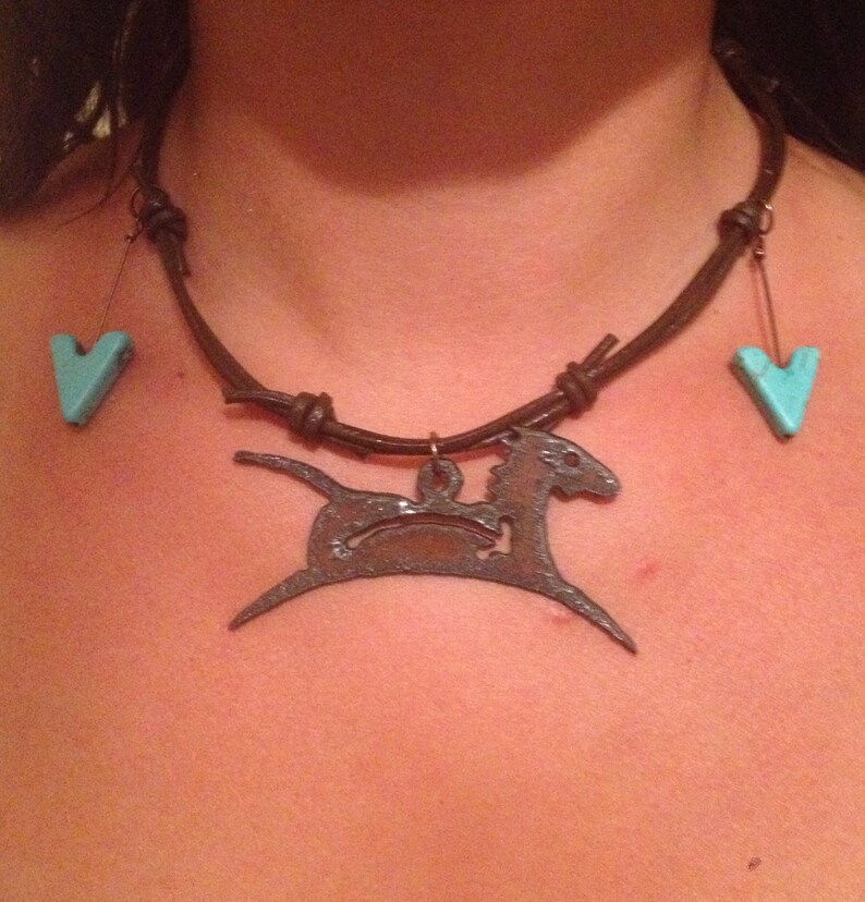 Horse Petroglyph Rust Pendant on Barbed Wire Necklace with Etsy