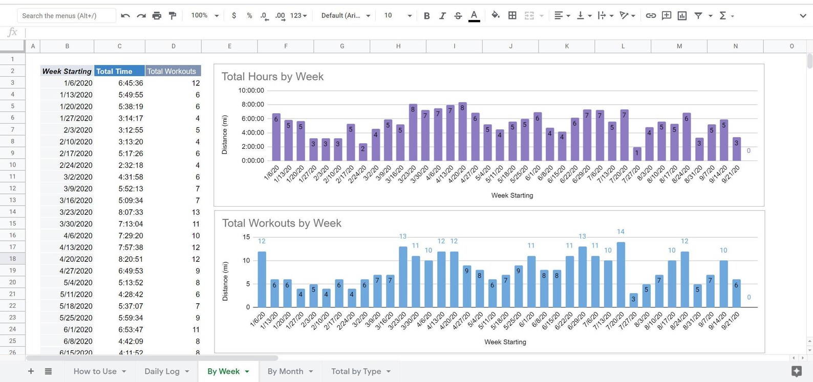 Fitness Tracker Spreadsheet Google Doc or Excel Workout Log See Progress Weekly & Monthly