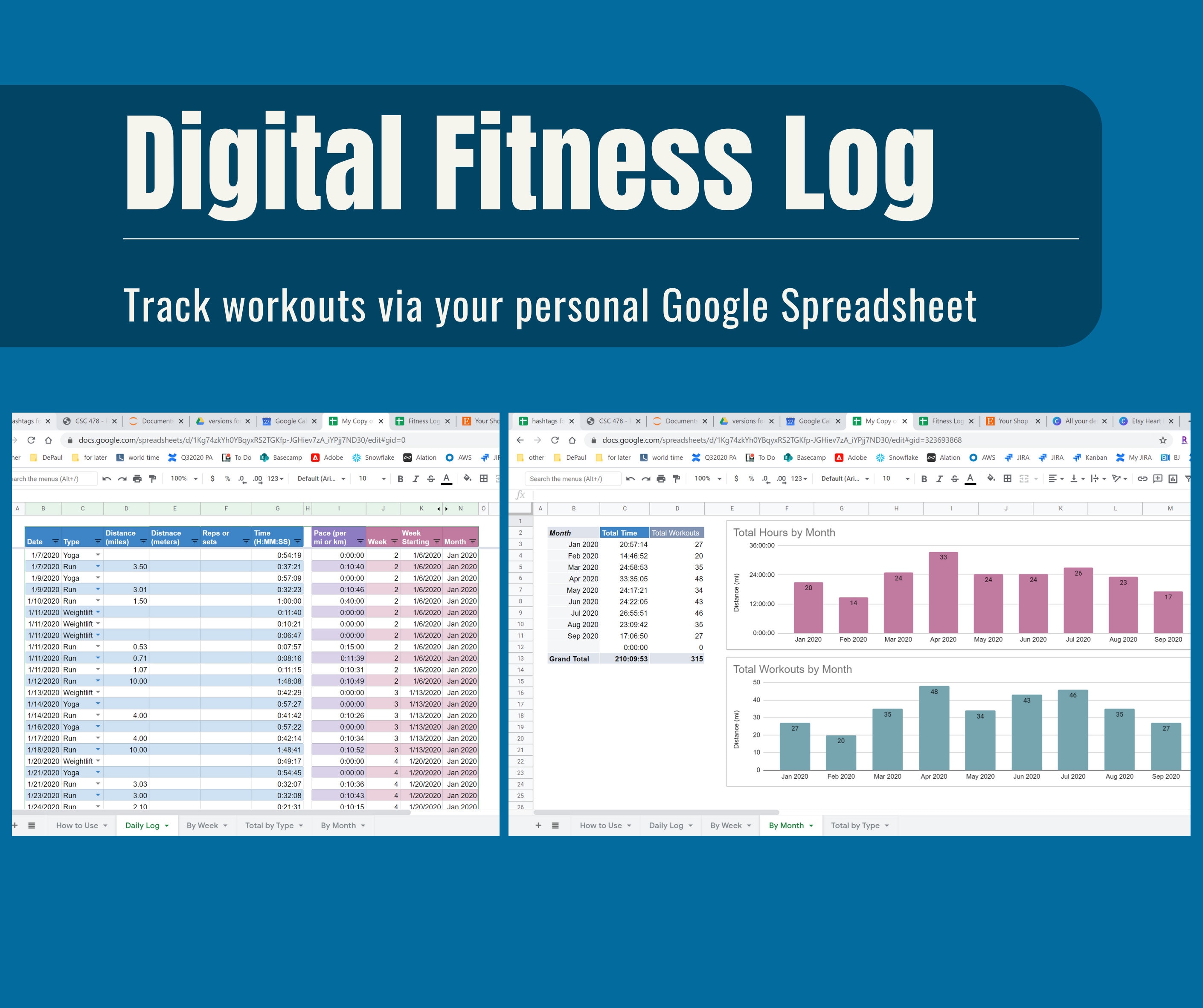 Fitness Tracker Spreadsheet Google Doc or Excel Workout Log See