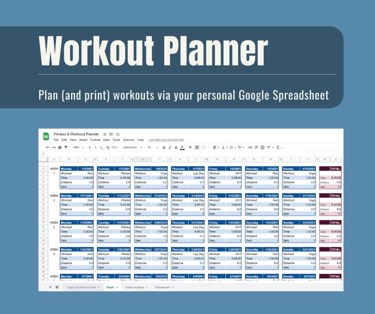 Digital Fitness & Workout Planner Interactive Spreadsheet Etsy