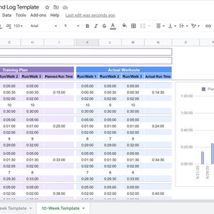 Couch to 5K Beginner Running Plan Spreadsheet Digital Training Log ...