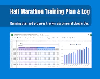 Half Marathon Training Plan Spreadsheet - 13.1 Running Log - Distances in Miles and KM - Google Doc Excel Digital Download for Runners
