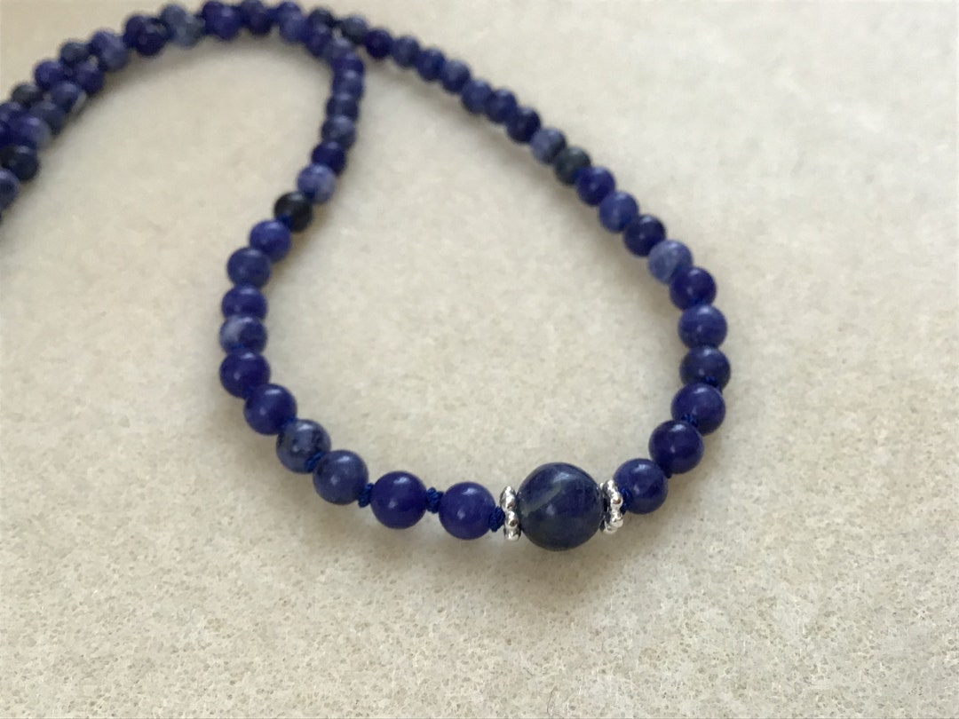 Sodalite and Sterling Silver Hand Knotted Dainty Necklace - Etsy UK