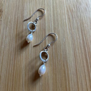Freshwater Pearl and Sterling silver charm wire wrapped drop earrings