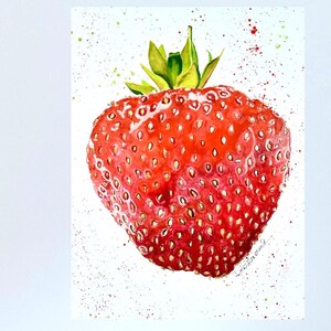 Vibrant Strawberry Watercolor Painting: Original Fruit Art for Kitchen Wall Decor