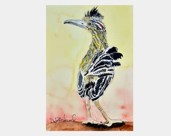 Roadrunner Print. Fine Art Poster. Aka: chaparral cock, ground cuckoo, and snake killer