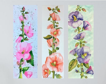 Pink, Peach and Purple Hollyhock Flowers Fine Art Print from Original Watercolor Painting by Deb Babcock