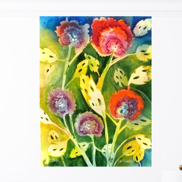 Print of my Abstract Poppy Flower Painting. Dining Room Wall Art, Red Poppies Original Watercolor Painting