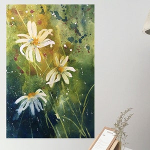 Print of my Daisy Flower Original Watercolor Painting, Office Wall Art, Daisy Flower Pictures image 2