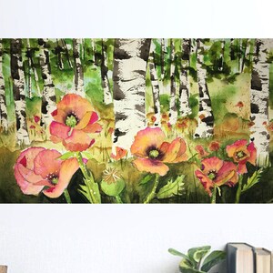 Fine Art print of Aspen Trees and Poppy Flowers image 1