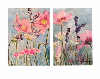 Prints of Two Cosmos Paintings.  Gallery Wall Set.