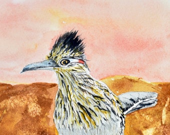 Red Rocks Roadrunner Fine Art Print. Southwest Art.