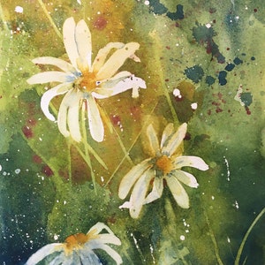 Print of my Daisy Flower Original Watercolor Painting, Office Wall Art, Daisy Flower Pictures image 1