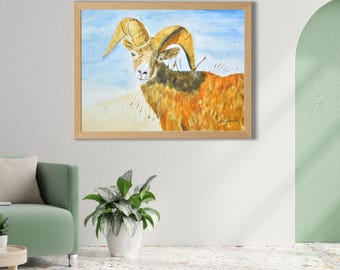 Big Horn Sheep Watercolor Print |  Colorado Mountain Wildlife Art