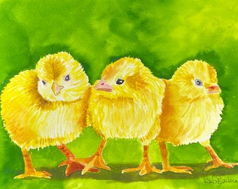 Baby Chicks Original Watercolor and Fine Art Prints -  Nursery Decor