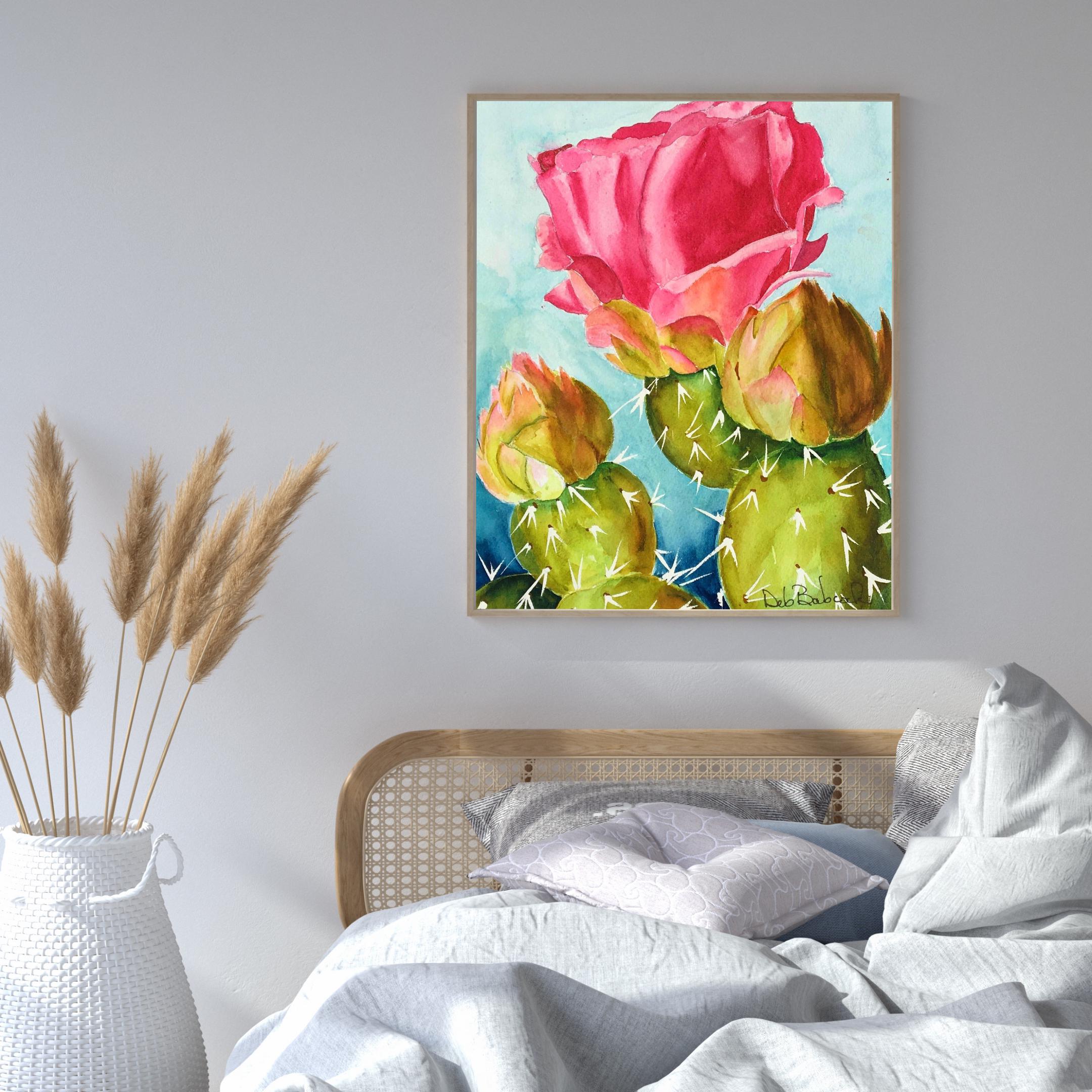 Desert Botanical Art | Blooming Prickly Pear Cactus Watercolor Print ...