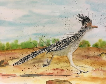 Print of Roadrunner from my Painting Original Watercolor, Desert  Southwestern Decor, Southwest Art Bird Wall Art, Road runner bird